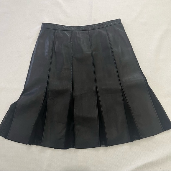 Worth Black Leather Pleated Skirt Size 4